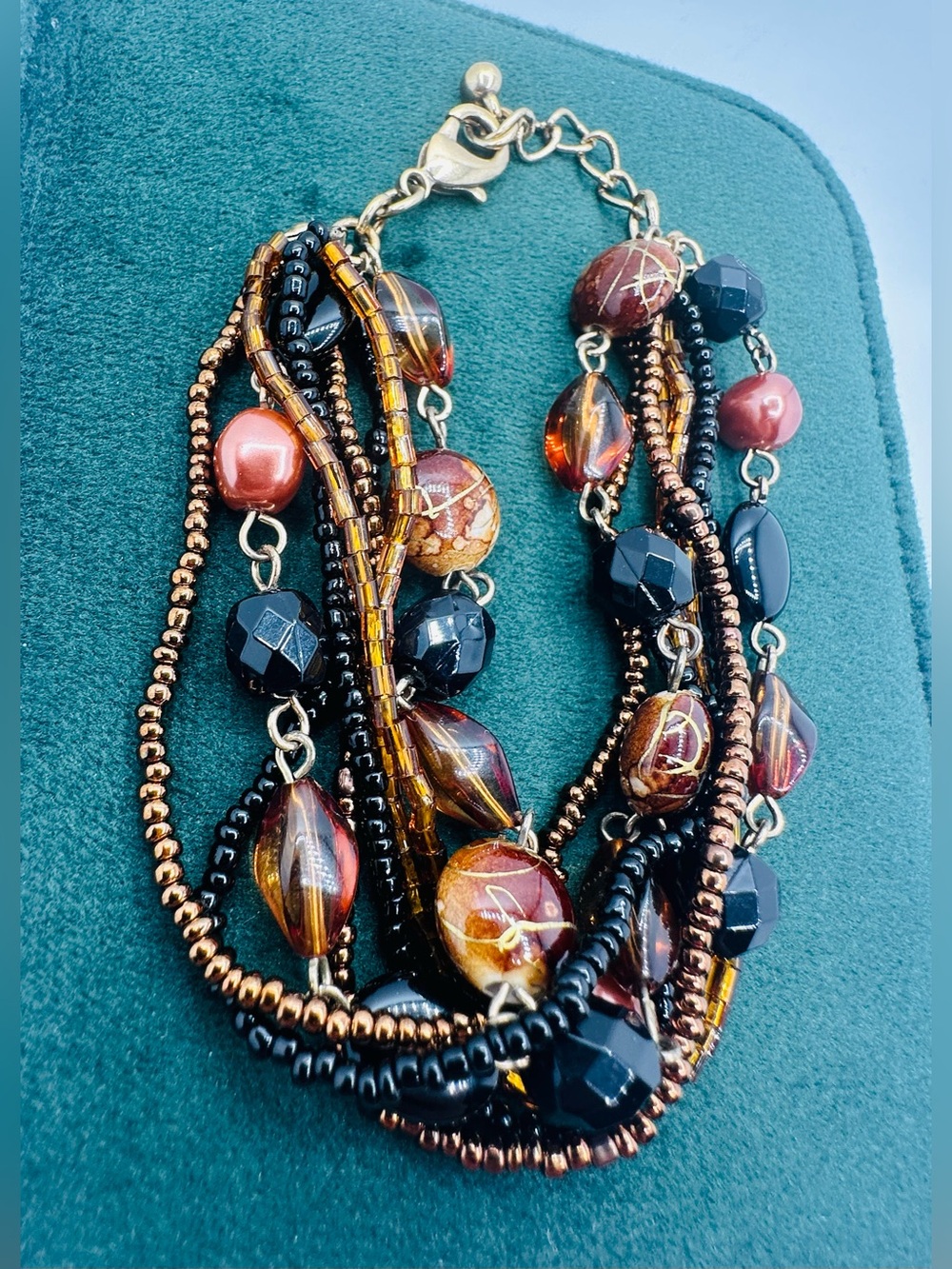 Multi-Strand Beaded Bracelet in Copper Brown and Black